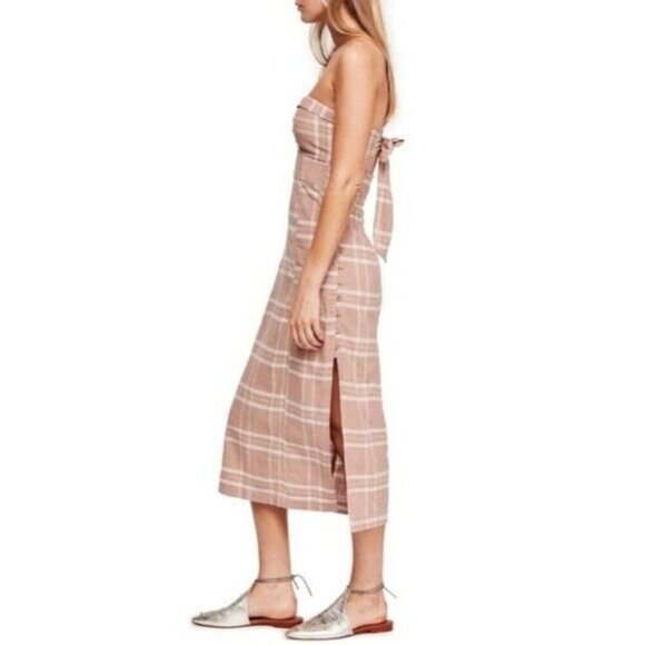 Free People Life Like This Strapless Checked Midi Dress NWT Large - Picture 2 of 8